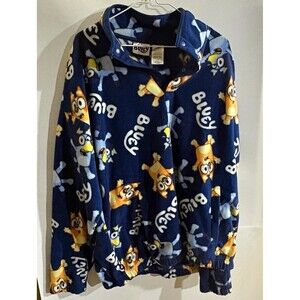 Bluey Women's Blue Fleece Button Collared Jacket w/ Pockets Cartoon Size L